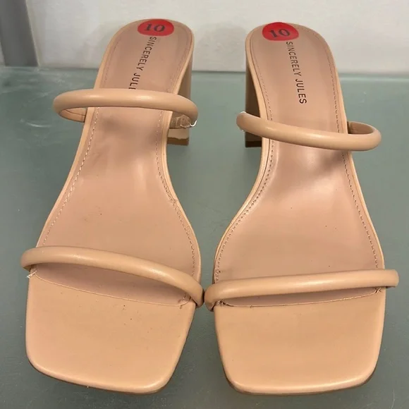 Sincerely Jules Nude Strappy Open Toe Block Heel sandals 10 - Picture 1 of 6